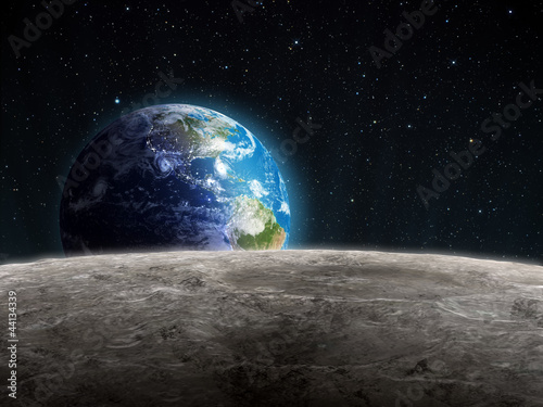 Fototapeta na wymiar Rising Earth seen from the Moon