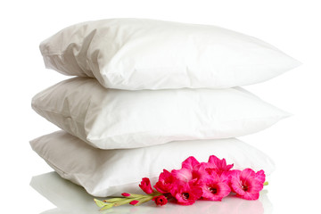 pillows and flower, isolated on white