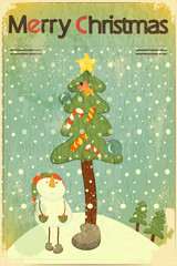 Sticker - snowman and big christmas tree