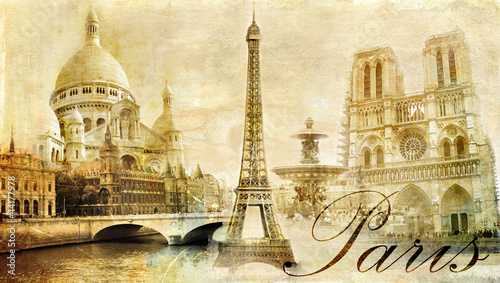 Fototapeta do kuchni beautiful Paris - vintage post card