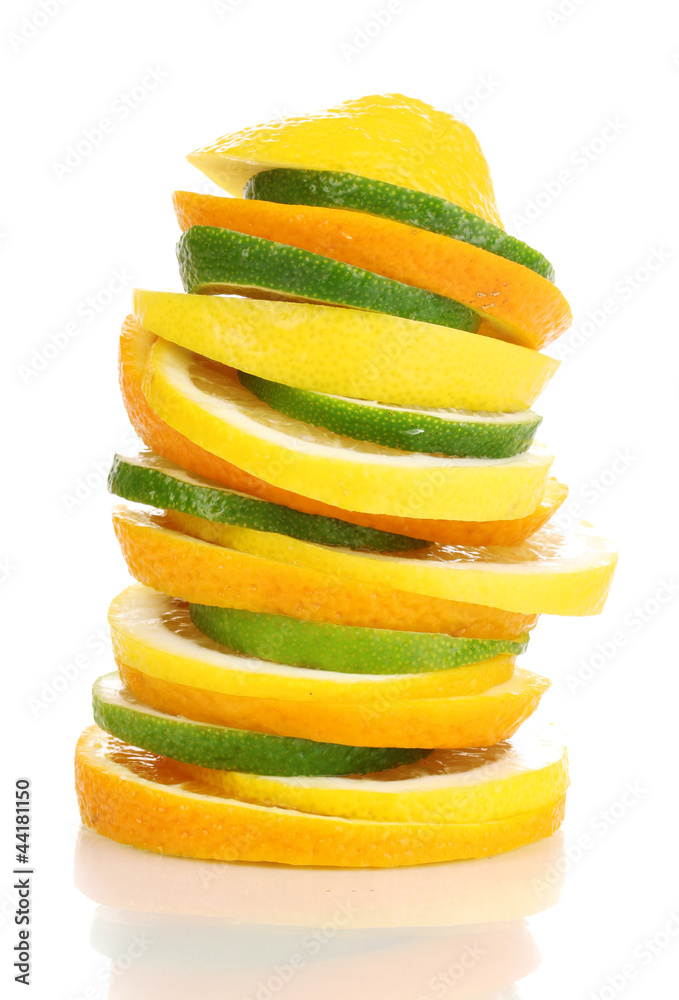 Orange lime and lemon close up isolated on white