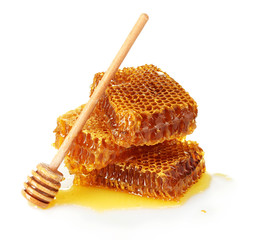 Sticker - sweet honeycomb and wooden drizzler, isolated on white