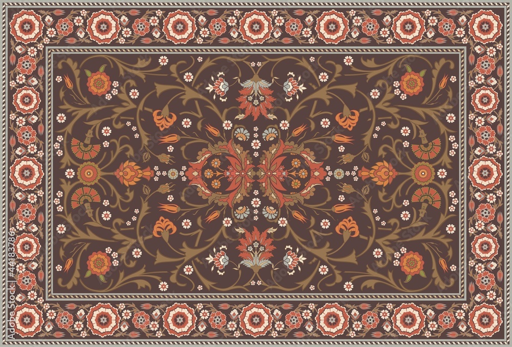 All-over Floral Rug Layout set in a soft earth color scheme Stock ...