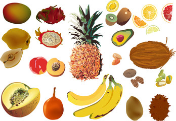 Wall Mural - isolated set of tropic fruits