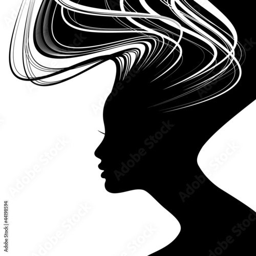 Naklejka - mata magnetyczna na lodówkę Woman face silhouette with wavy hair