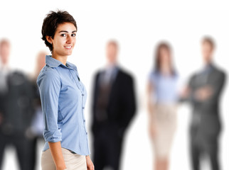 Businesswoman in front of a business team