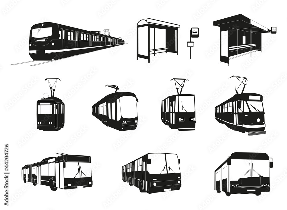 Transport miejski - duży zestaw wektorowy - obrazy, fototapety, plakaty 