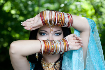 young beautiful brunette in the indian national dress