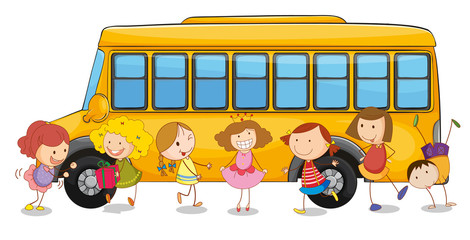 Wall Mural - kids and school bus