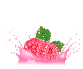 Splash with raspberry isolated on white