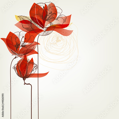 Naklejka - mata magnetyczna na lodówkę Vector flowers greeting card