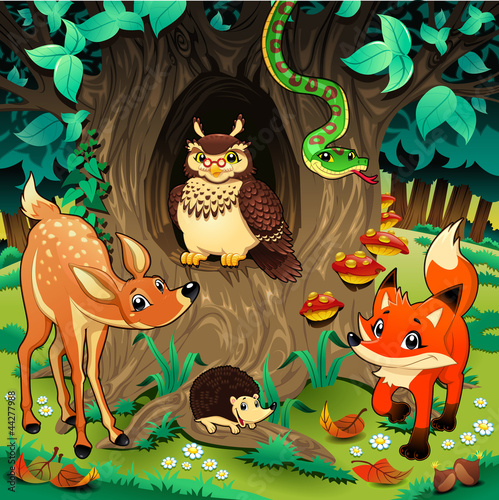 Plakat na zamówienie Animals in the wood. Vector illustration.