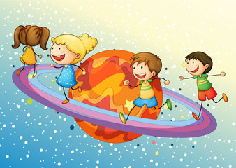 Wall Mural - kids on planet