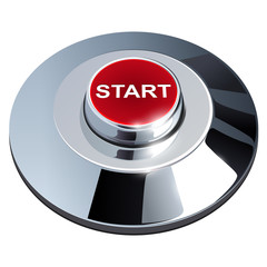 Poster - Start button, 3d red chrome metallic, isolated.