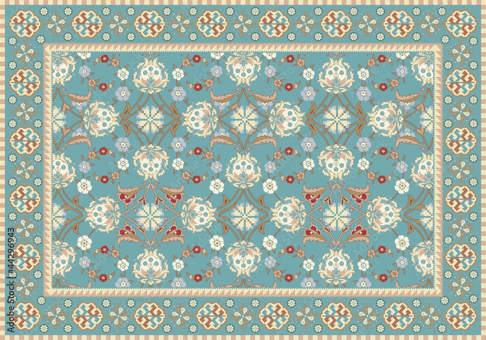 Blue Oriental Floral Carpet Design Stock Vector | Adobe Stock