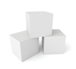 Three 3D cubes isolated on white background