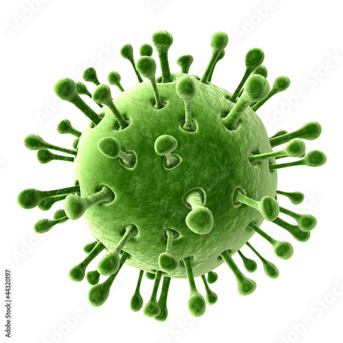 Fotografie, Obraz 3d green virus isolated on white background