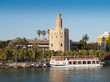view of Golden Tower (Torre del Oro) of Seville, Spain over rive