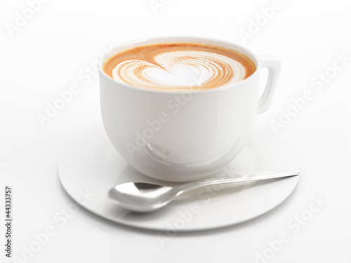 Fotografie, Obraz Cappuccino mug close up, with a heart decorated on top of foam.
