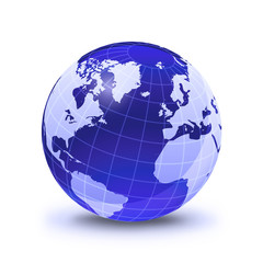 Wall Mural - Earth globe stylized, in blue color, shiny and with white glowin