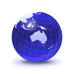 Wall Mural - earth globe stylized, in blue color, shiny and with white glowin