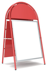 Red Sandwich Board with Logo Plate. Blank for Copy Space.