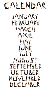 Black dressed people forming months calendar over white 