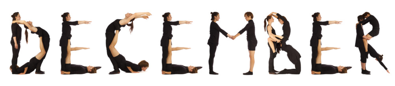 Black dressed people forming CAUCASIAN word over white 