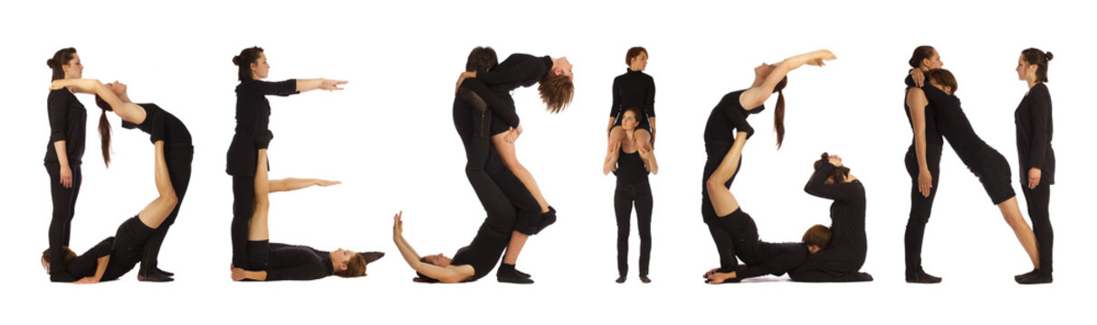 Black dressed people forming CAUCASIAN word over white 