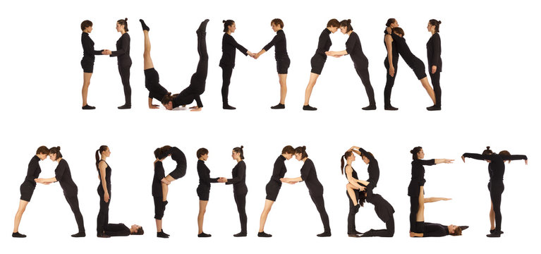 Black dressed people forming CAUCASIAN word over white 