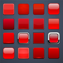 Red Square High-detailed Modern Web Buttons.