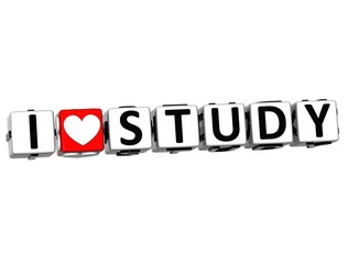 Poster - 3D I Love Study Button Click Here Block Text