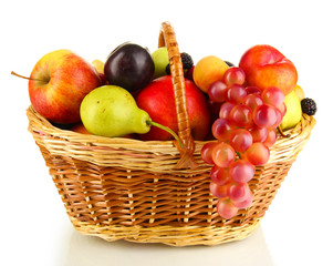 Wall Mural - Still life of fruit in basket isolated on white