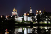 Novodevichy Convent At Dark Night In Moscow, Russia.
