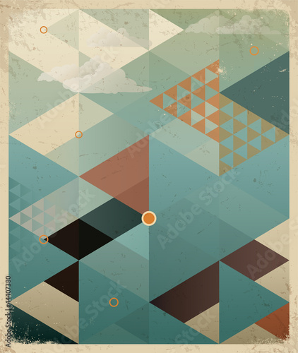 Fototapeta na wymiar Abstract Retro Geometric Background with clouds