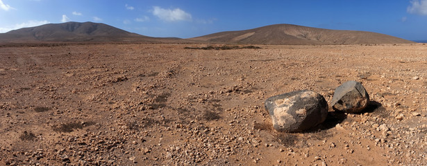 Panorama of rock and volcanic desert, Fuerteventura, Canary Isla