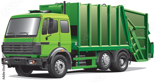 Fototapeta na wymiar green garbage truck