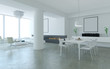 © Milos Stojiljkovic - White minimalist lounge style living and dining room with firepl