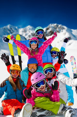 Aufkleber - Skiing, winter fun - happy family ski team