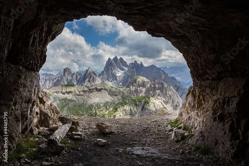 Fotomural Panorama from man-made caves, Dolomites, Italy.
