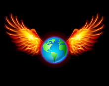 Planet The Earth With Fiery Wings