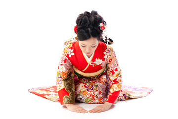 Wall Mural - japanese kimono woman sitting