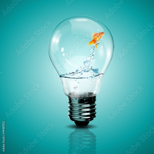 Cuadros en Lienzo Gold fish inside an electric bulb