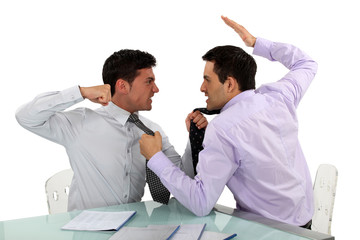 two businessmen fighting