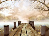 Fototapeta  - Jesienna sceneria z drewnianym molo na jeziorze