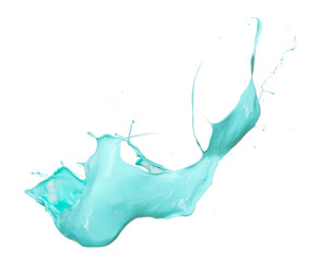 Poster -  Isolated shot of cyan paint splash on white background
