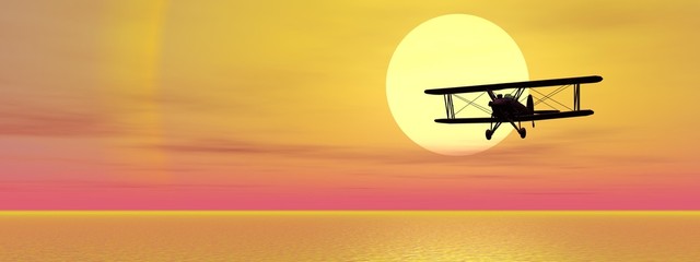 Wall Mural - Biplan upon ocean