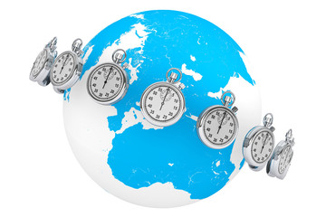 Poster - Fast delivery concept. StopWatch with Globe