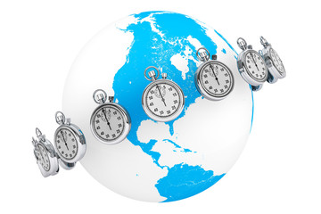 Poster - Fast delivery concept. StopWatch with Globe