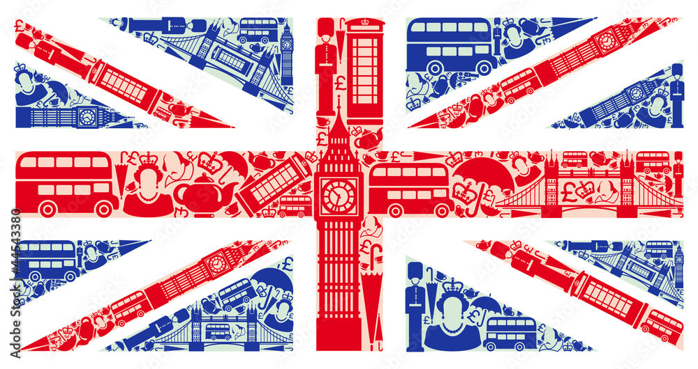Flag of England from symbols of the United Kingdom and London - obrazy, fototapety, plakaty 